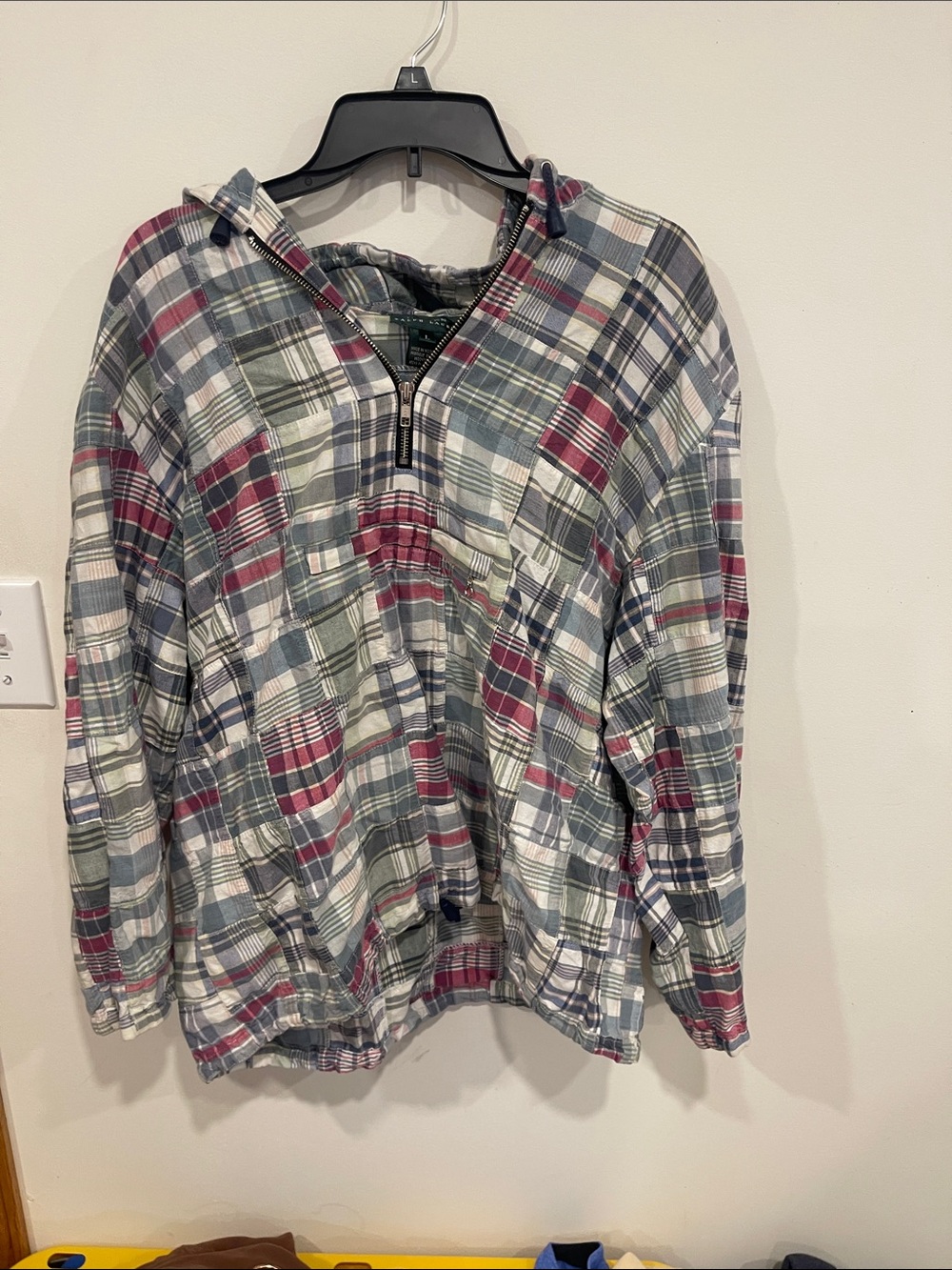 Polo by Ralph Lauren Plaid Hooded Quarter-Zip Pullover in Blue, Green & Red